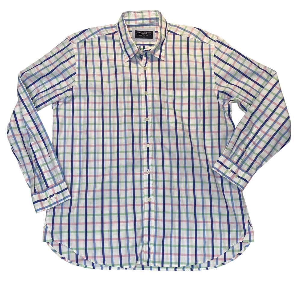 Joseph Turner Yorkshire Mens XL Pure Cotton‎ Tattersall Check Button Down Shirt
